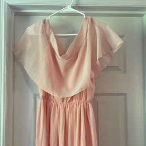 Pink Maxi Maternity Sundress with Flutter Sleeves and Cowl Neck